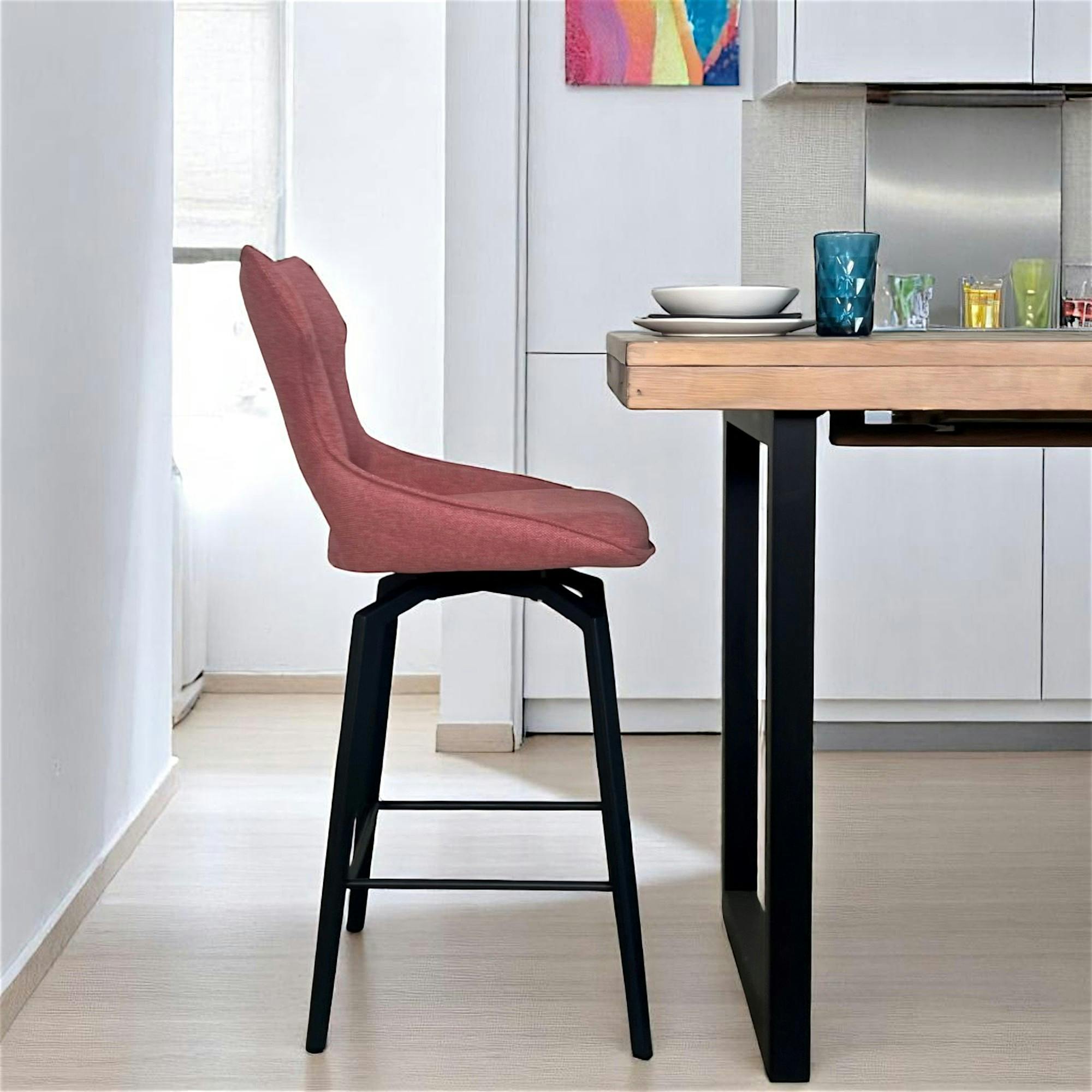 Chaise de bar pivotante tissu rose (lot de 2) LOMBARDIE