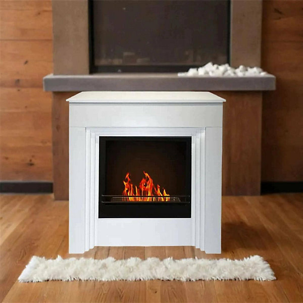 Cheminée à bioéthanol Kanlaon, Foyer sans fumée, 96x35 h96 cm, Blanc