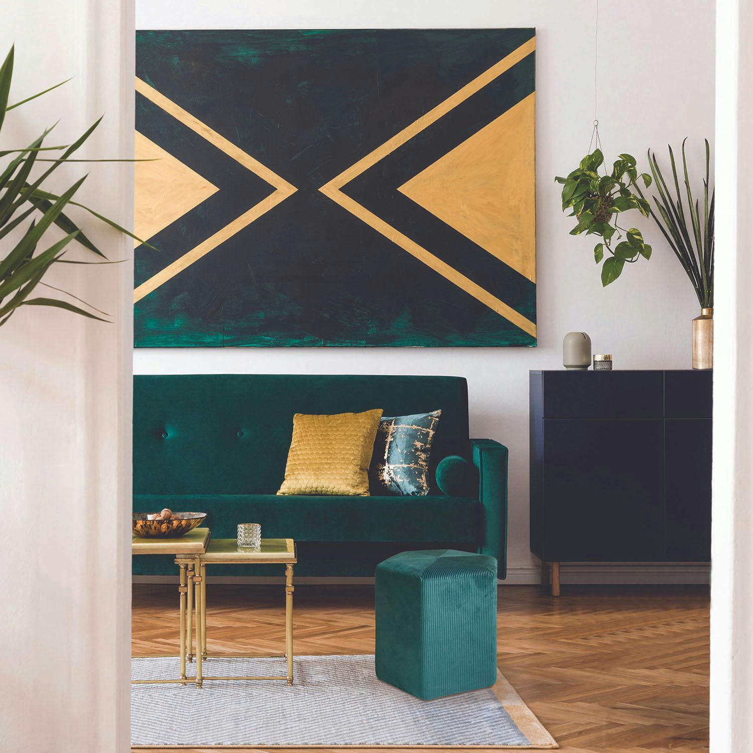 GIULIA - Pouf côtelé 35 cm bleu cadet