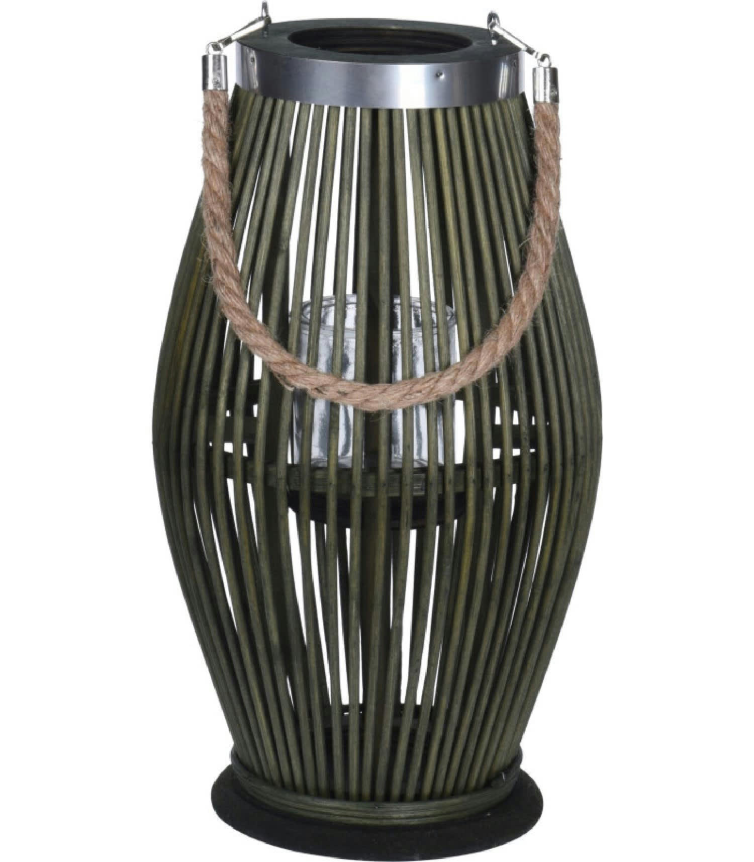 OSIER - Lanterne en osier vert et bougeoir en verre