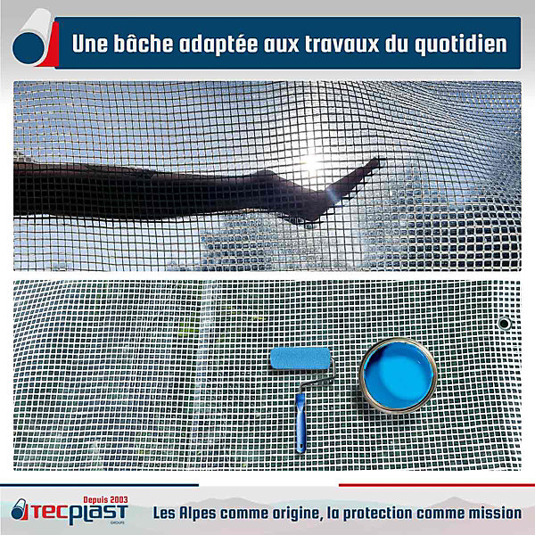 Bâche Peinture 4x6 m - TECPLAST - TR170PE - Bâche Armée Transparente - Haute Qualité - Bâche de protection Peinture sol et meuble