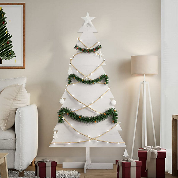 Arbre de Noël en bois pour décoration blanc 150 cm pin massif vidaXL