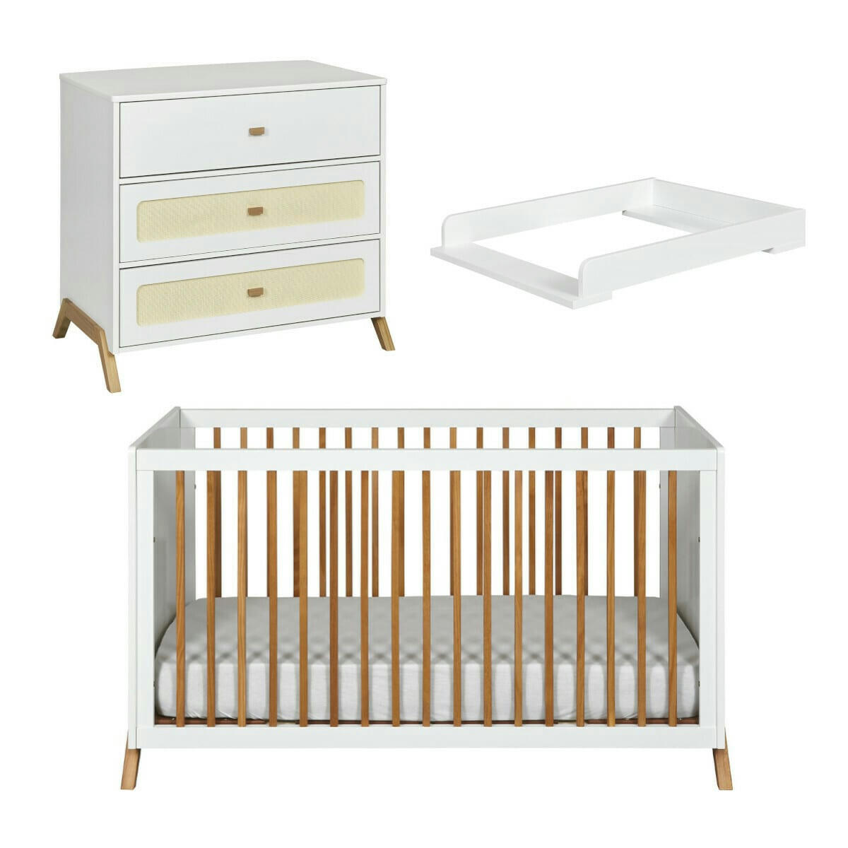 AZU - Chambre complète bébé 70x140 cm effet bois blanc