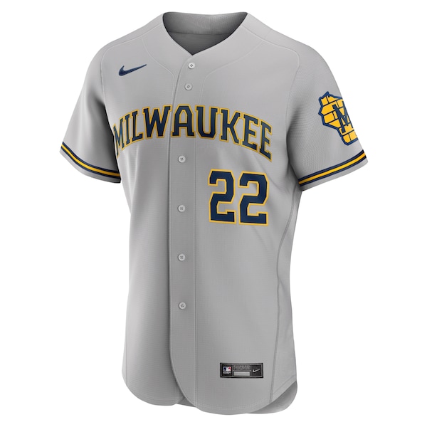 Christian Yelich Milwaukee Brewers Nike Road Authentic Player Logo Jersey - Gray