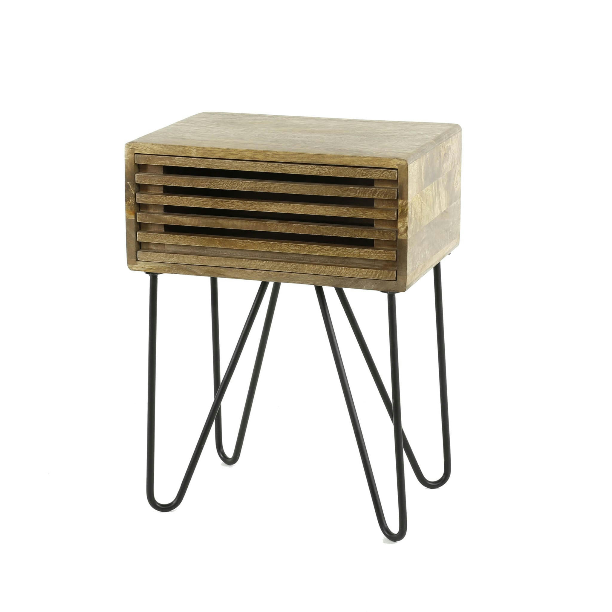 - Table de chevet 1 tiroir ajouré en bois massif naturel