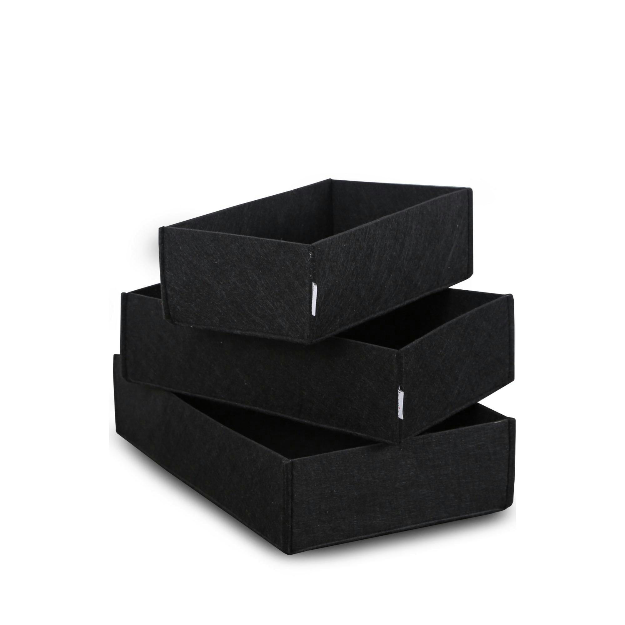 Panier de rangement noir en feutrine – lot de 3 tailles