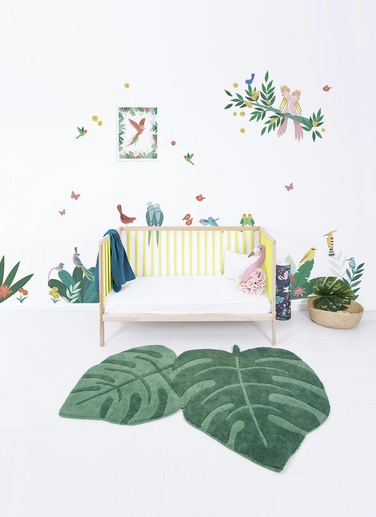 RIO - Sticker branche et perroquets en Vinyle mat Vert 64x40 cm