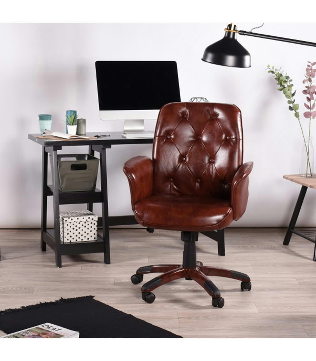 - Fauteuil de bureau Chesterfield en simili cuir - Marron