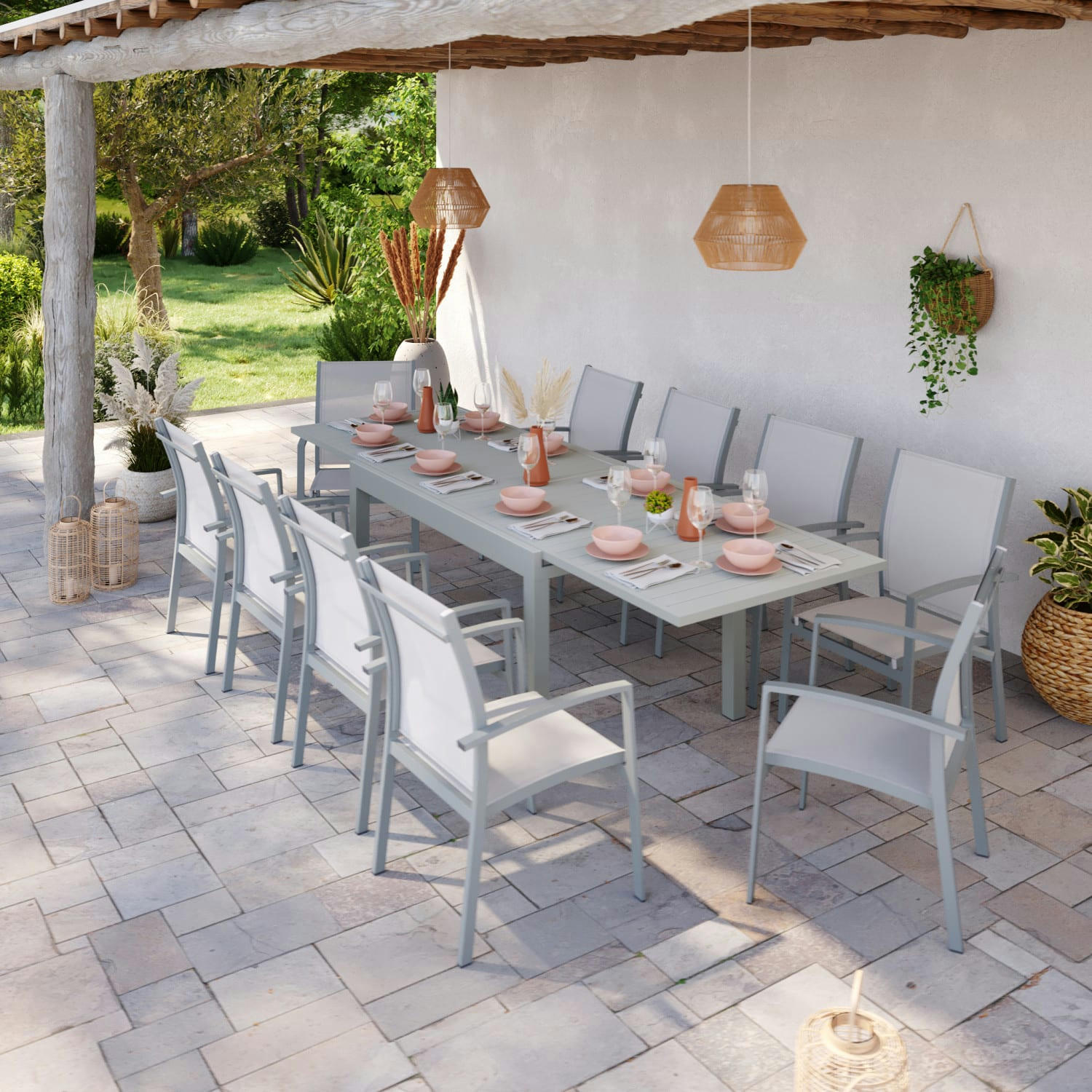 ANDRA 10 - Table de jardin 10 places en aluminium gris