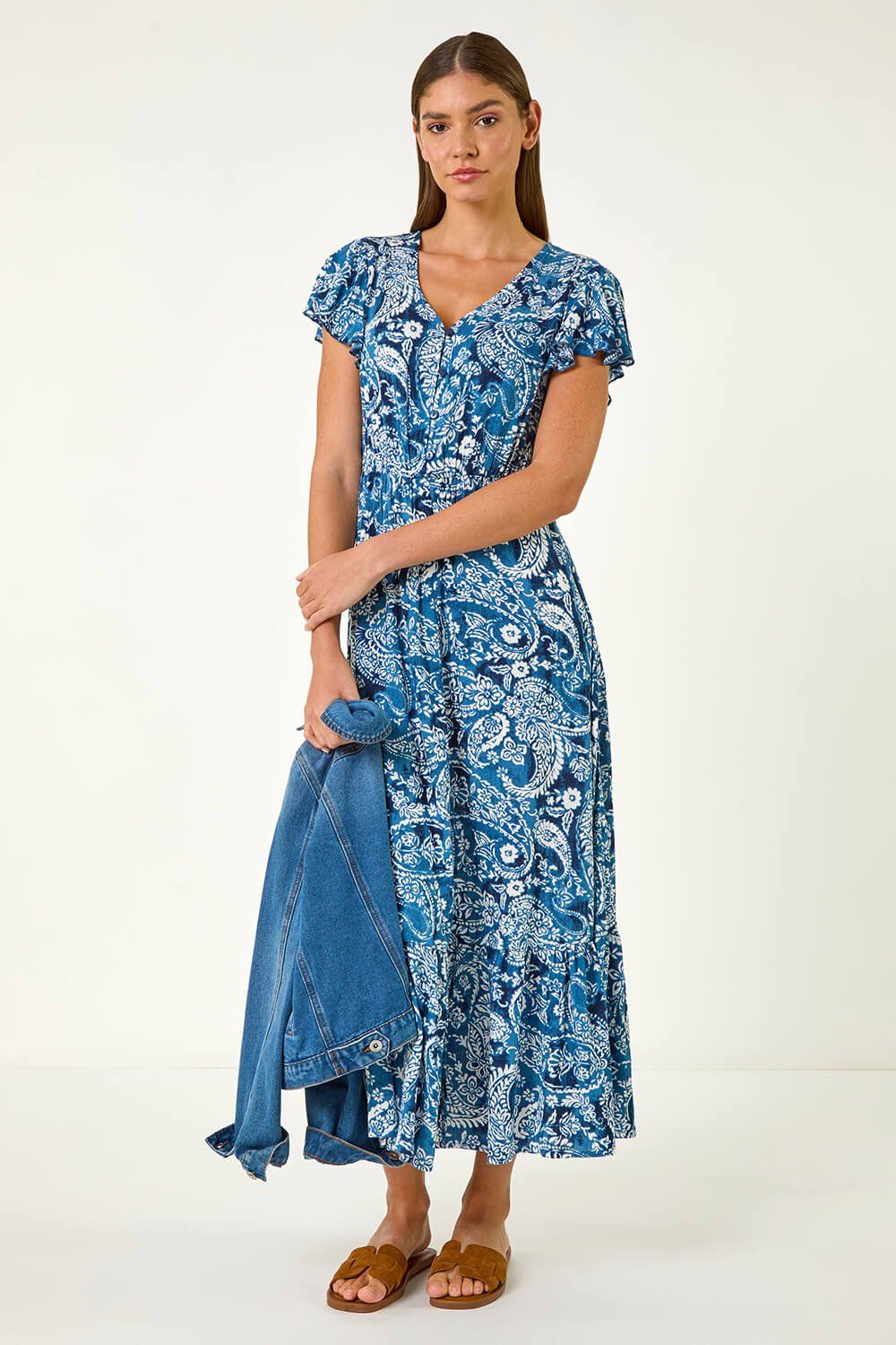 Roman Paisley Print Crinkle Maxi Dress