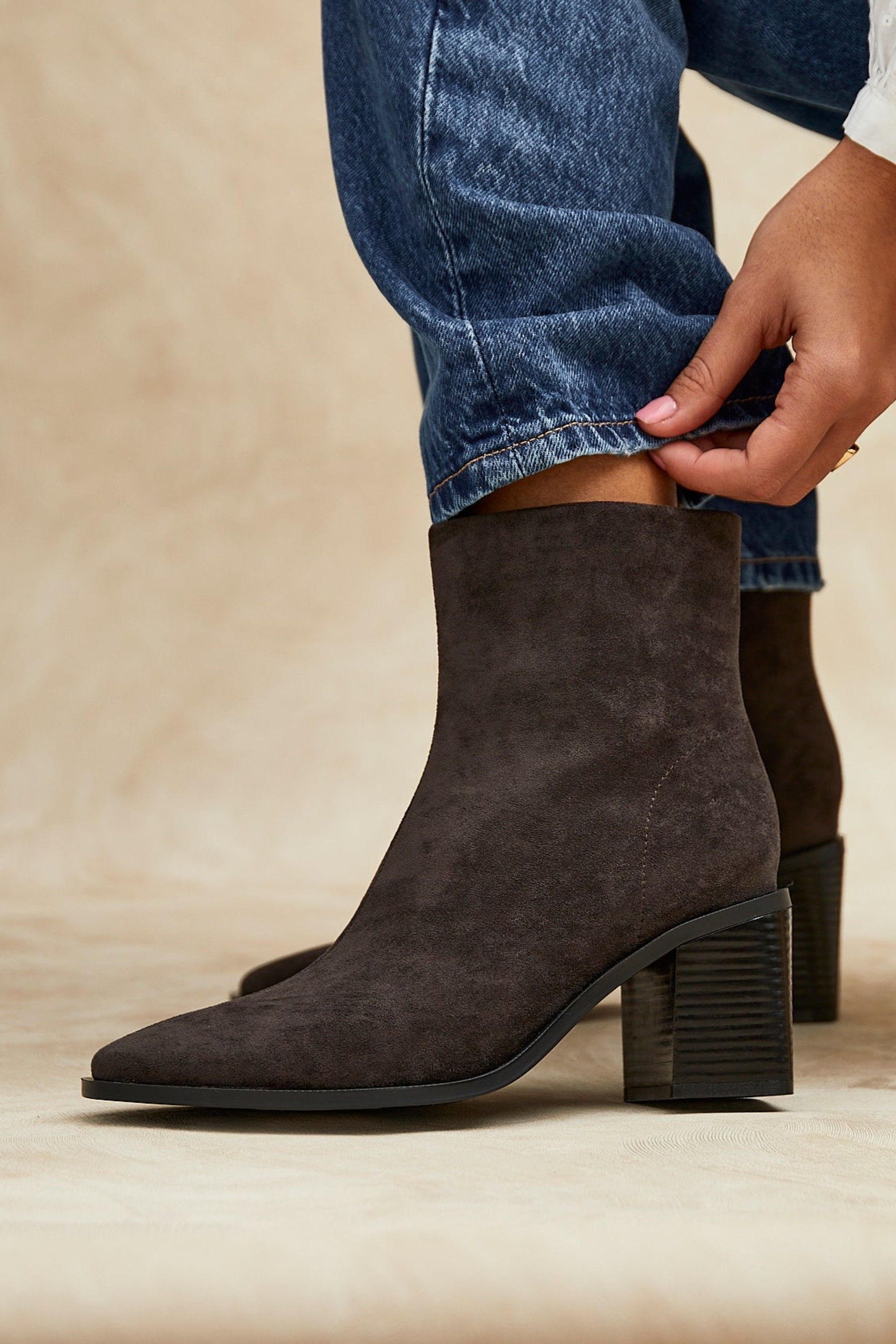 Linzi Orlando Grey Block Heeled Ankle Boots