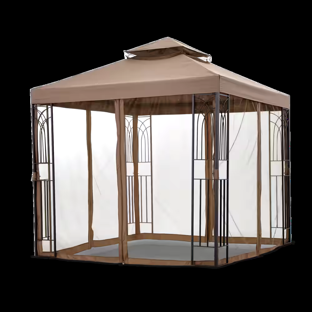 For Living Square Fabric Outdoor/Patio Gazebo Netting  for Crawford Gazebo, Brown, 95x95x80-in