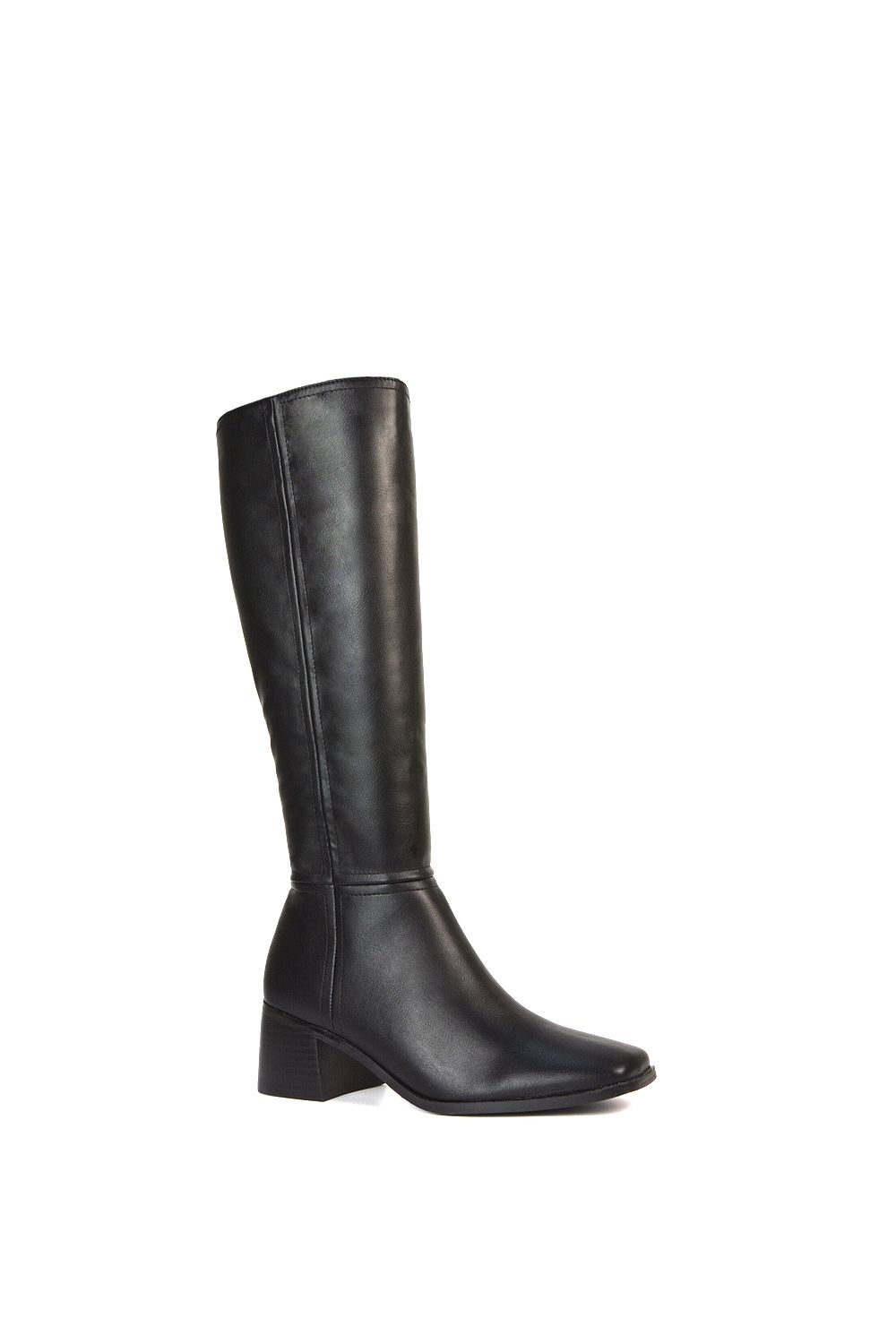 XY London Ruby' Square Toe Zip Up Knee High Calf Boots With Low Heel