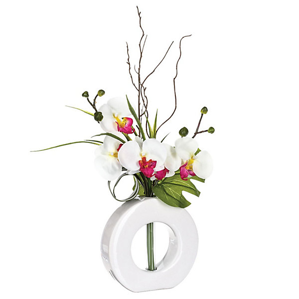 Composition florale vase blanc - Hauteur 44 cm - Orchidée