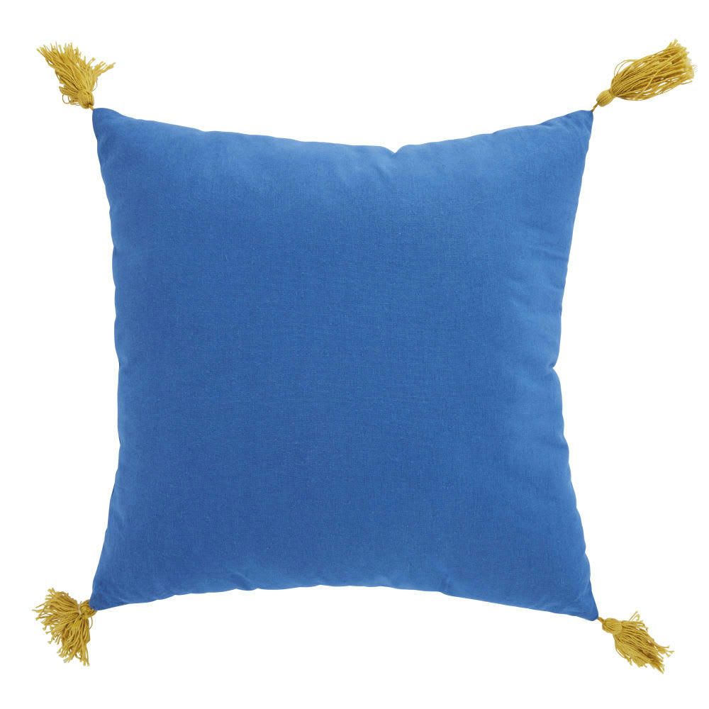 - Coussin imprimé étoile et broderie bleues et dorée, 35x35