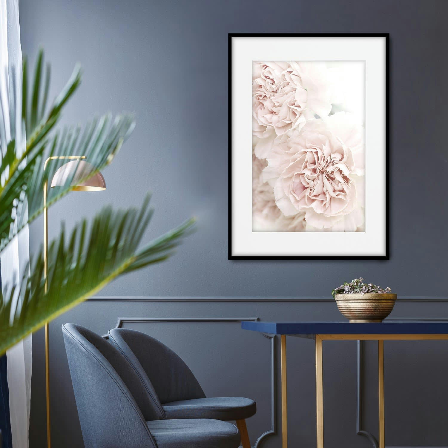 FLORES - Affiche avec cadre noir - Roses Blanches - 30x40