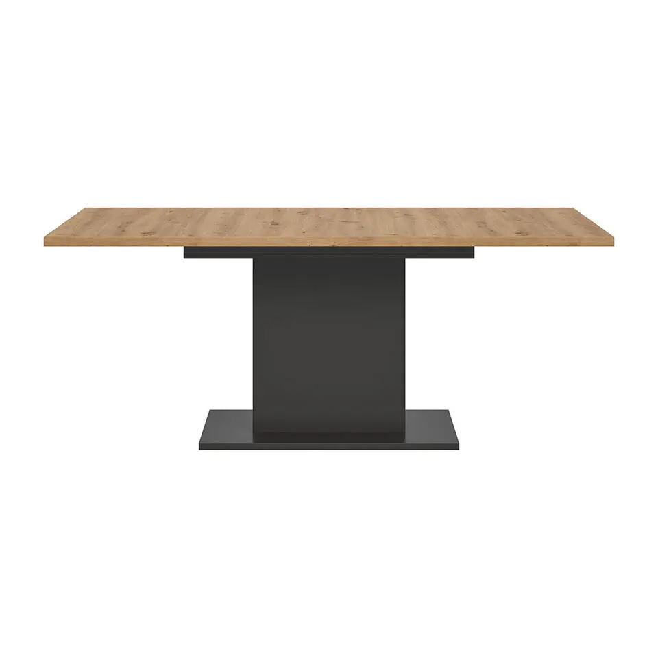 Hioshop Motion eetkamertafel zuilpoot 90x150/190cm incl 1 verlengblad eik