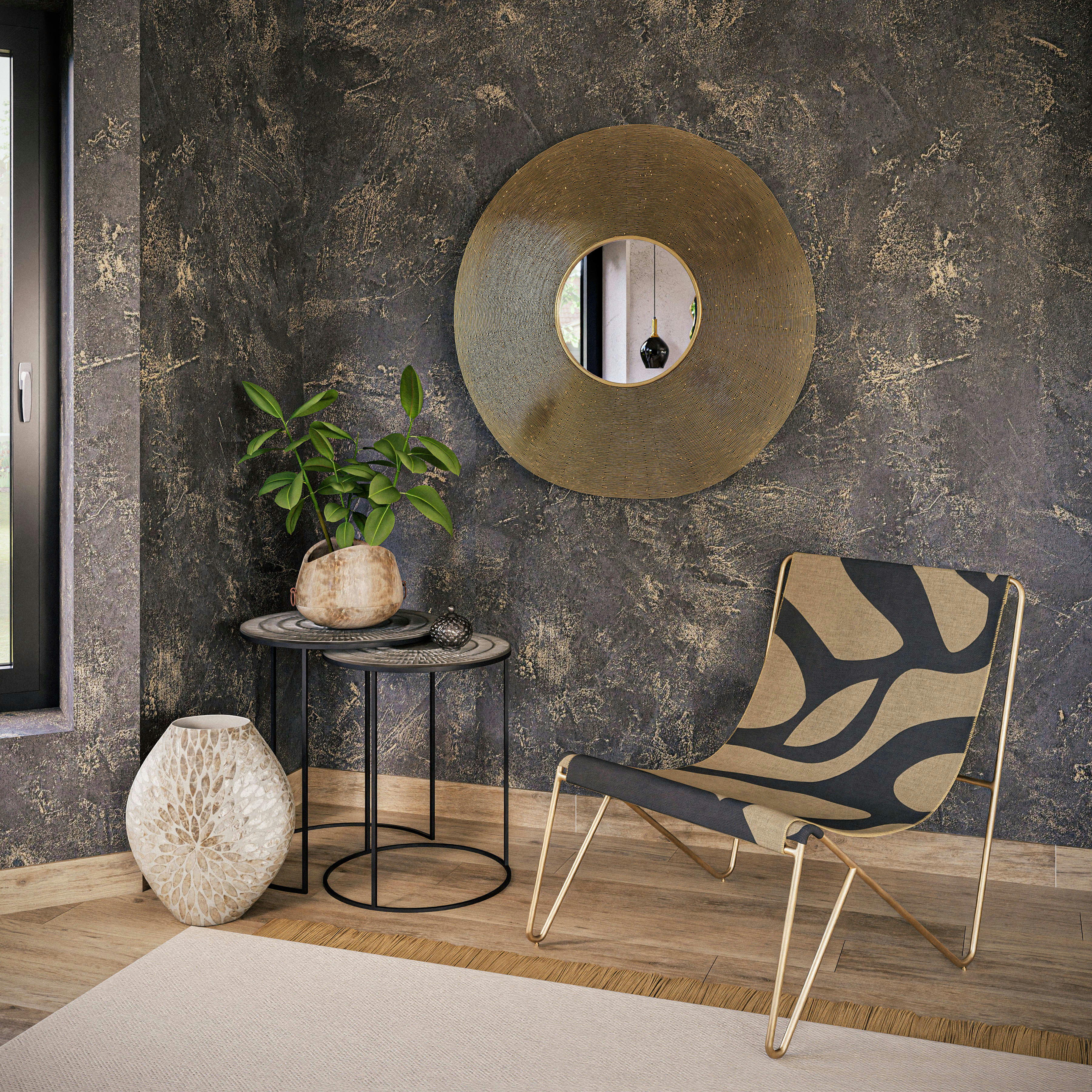 IZALINE - Vase en nacre blanc à motifs dorés H44