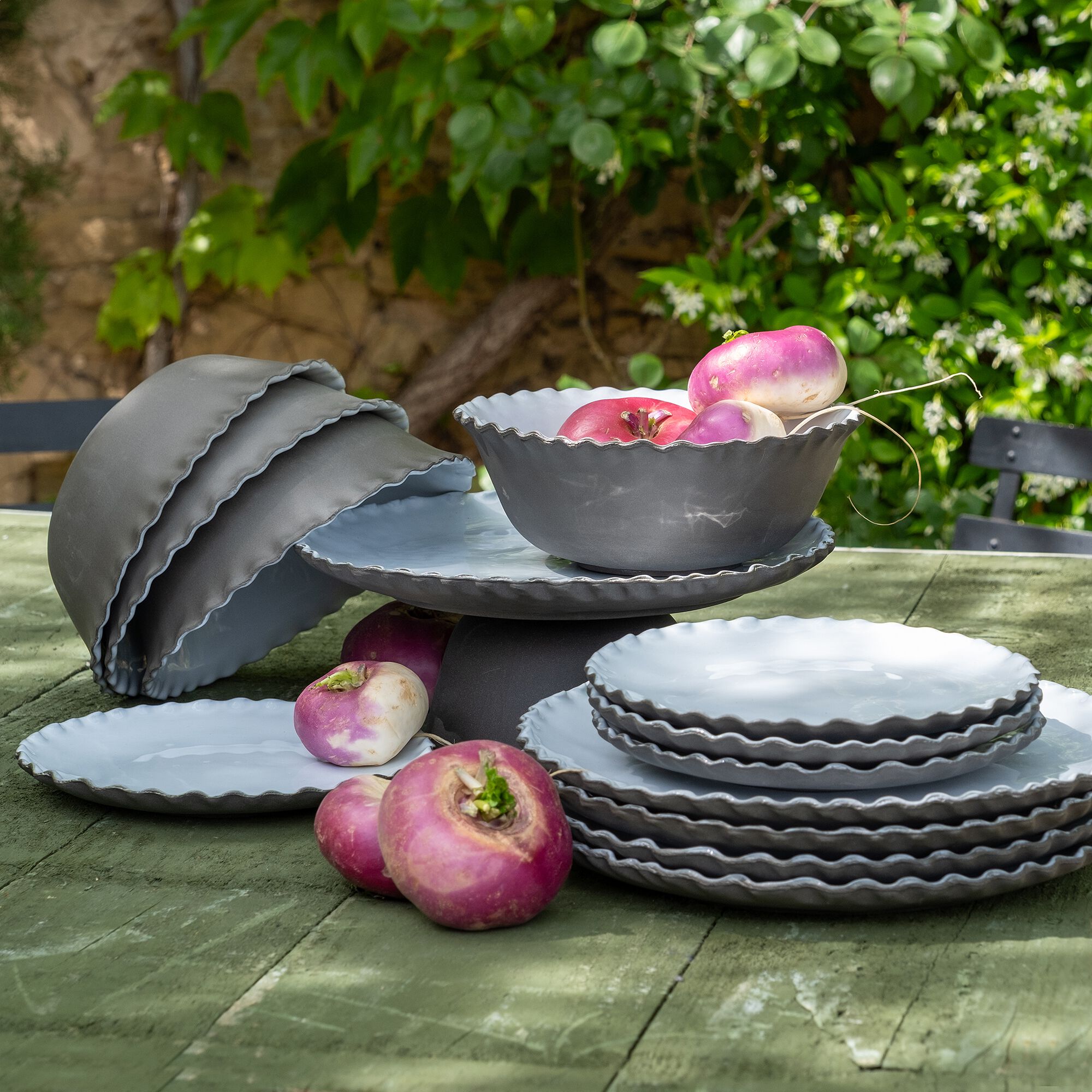 ONDULA - Service de vaisselle en grès - blanc