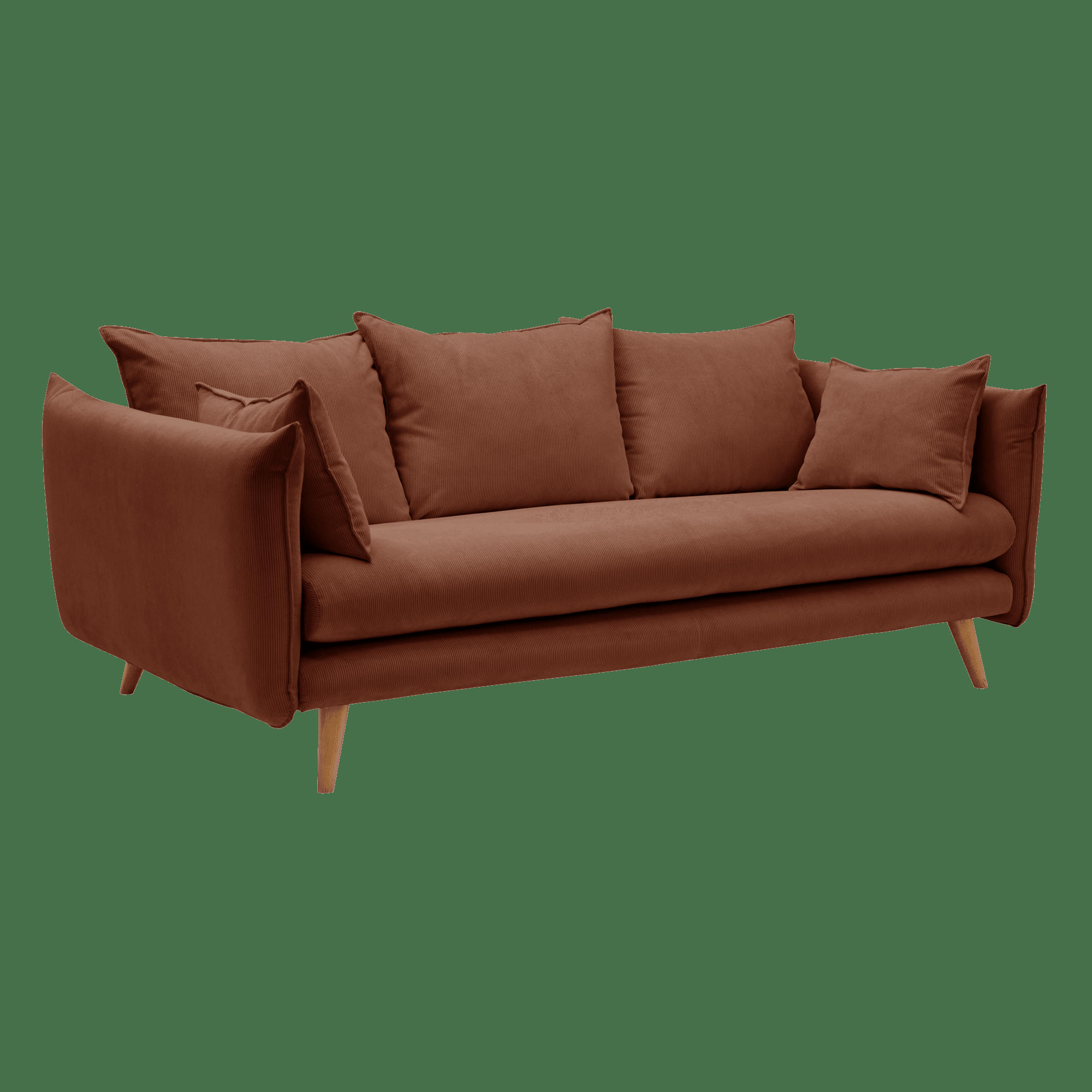 ORION - Canapé velours côtelé Acajou 3 places
