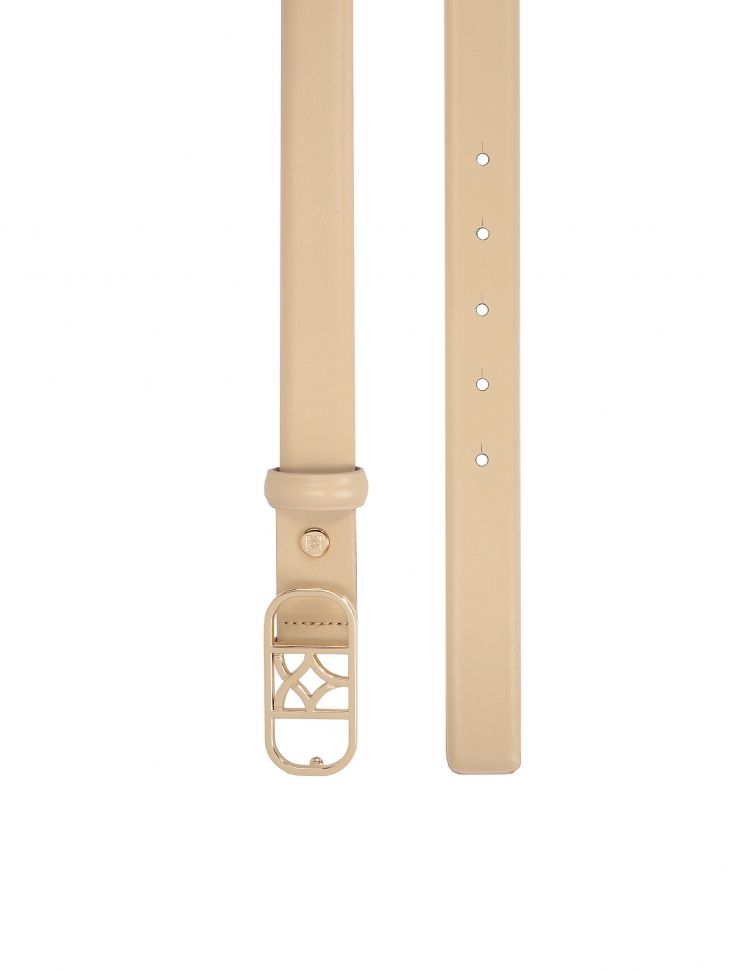 Narrow beige belt with a striking buckle
