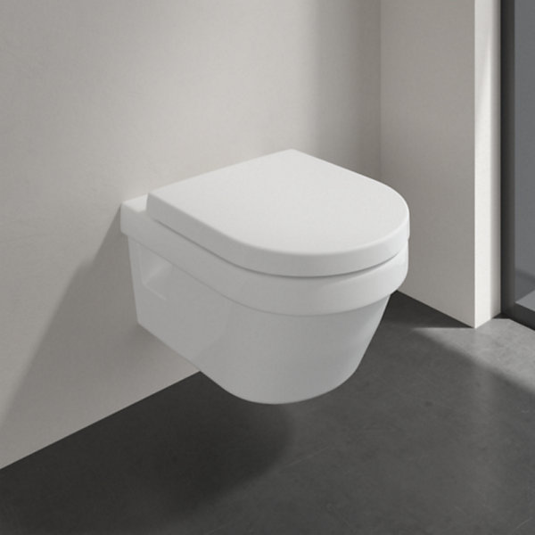 Pack WC suspendu sans bride VILLEROY ET BOCH Architectura 37 x 53   abattant   plaque blanche   bâti  Tabouret bois