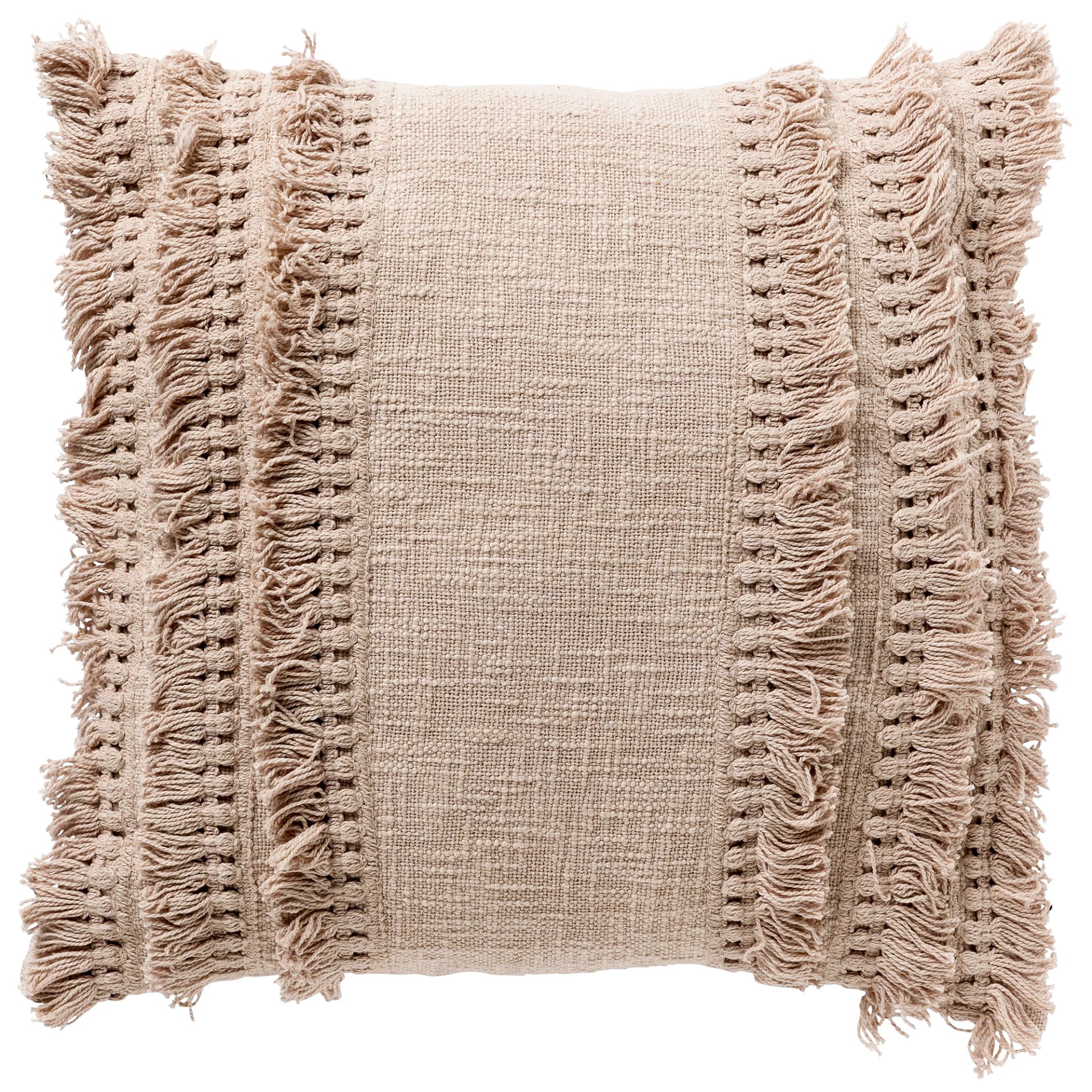 FARA - sierkussen 45x45 cm - 100% katoen - met franjes - Pumice Stone - beige