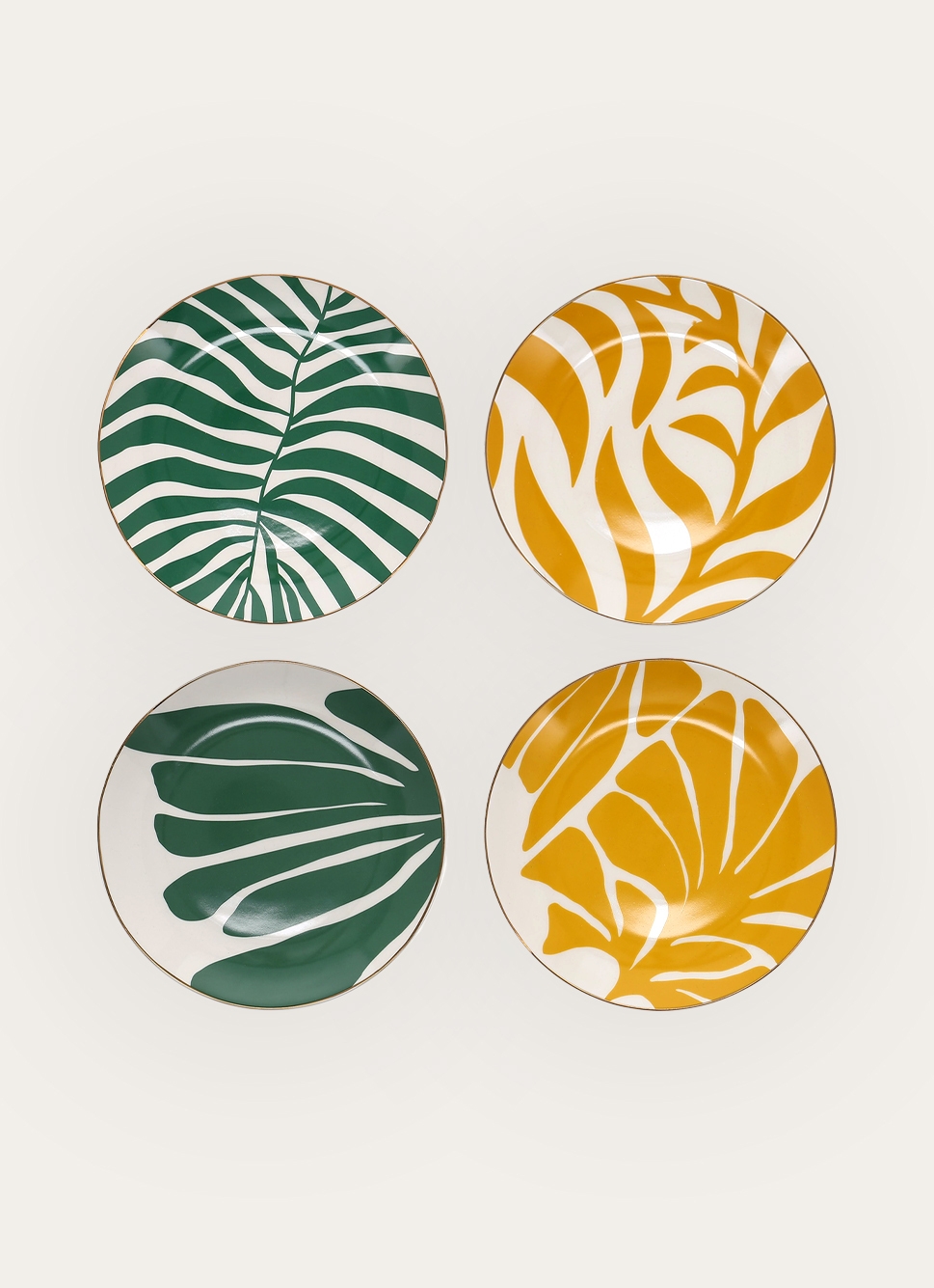 COFFRET DE 4 ASSIETTES à DESSERT AVEC FILET OR VERT / JAUNE
