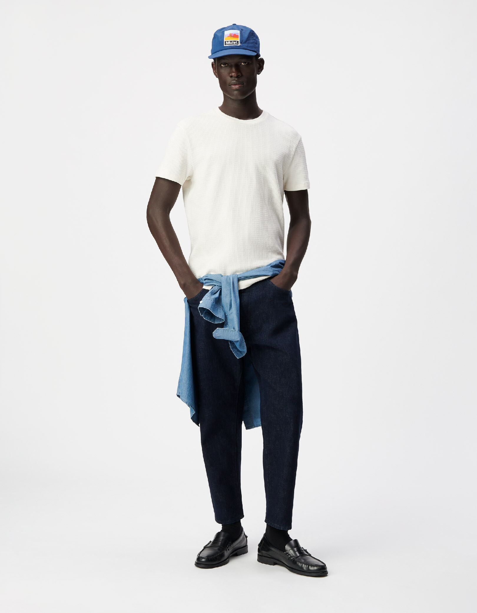 T-shirt col rond écru coton bio avec relief Homme