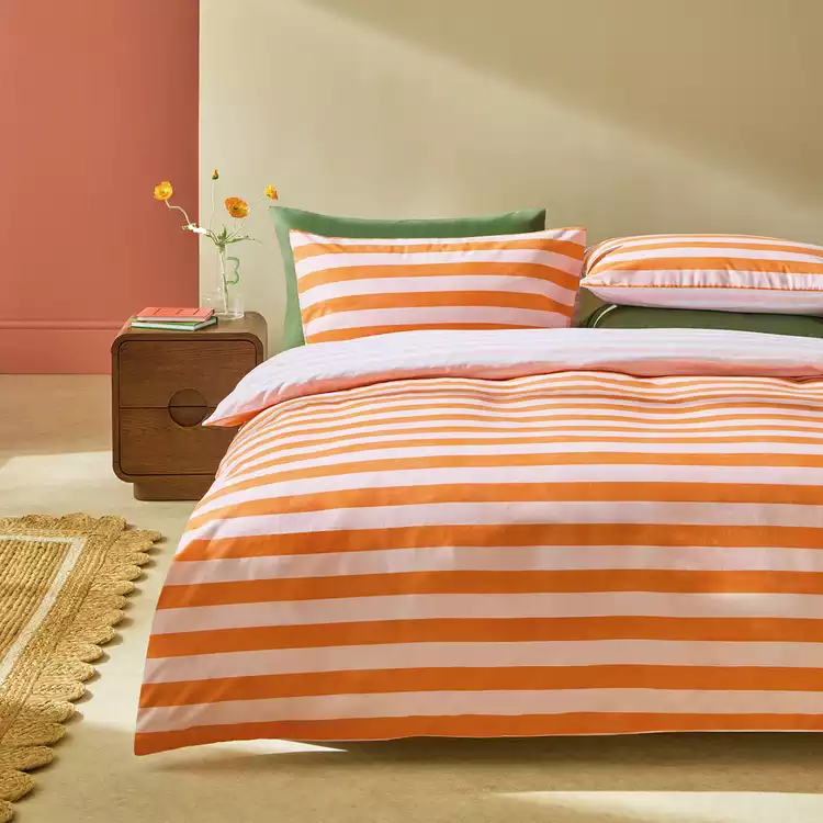 Habitat Bright Stripe Orange Bedding Set - Single