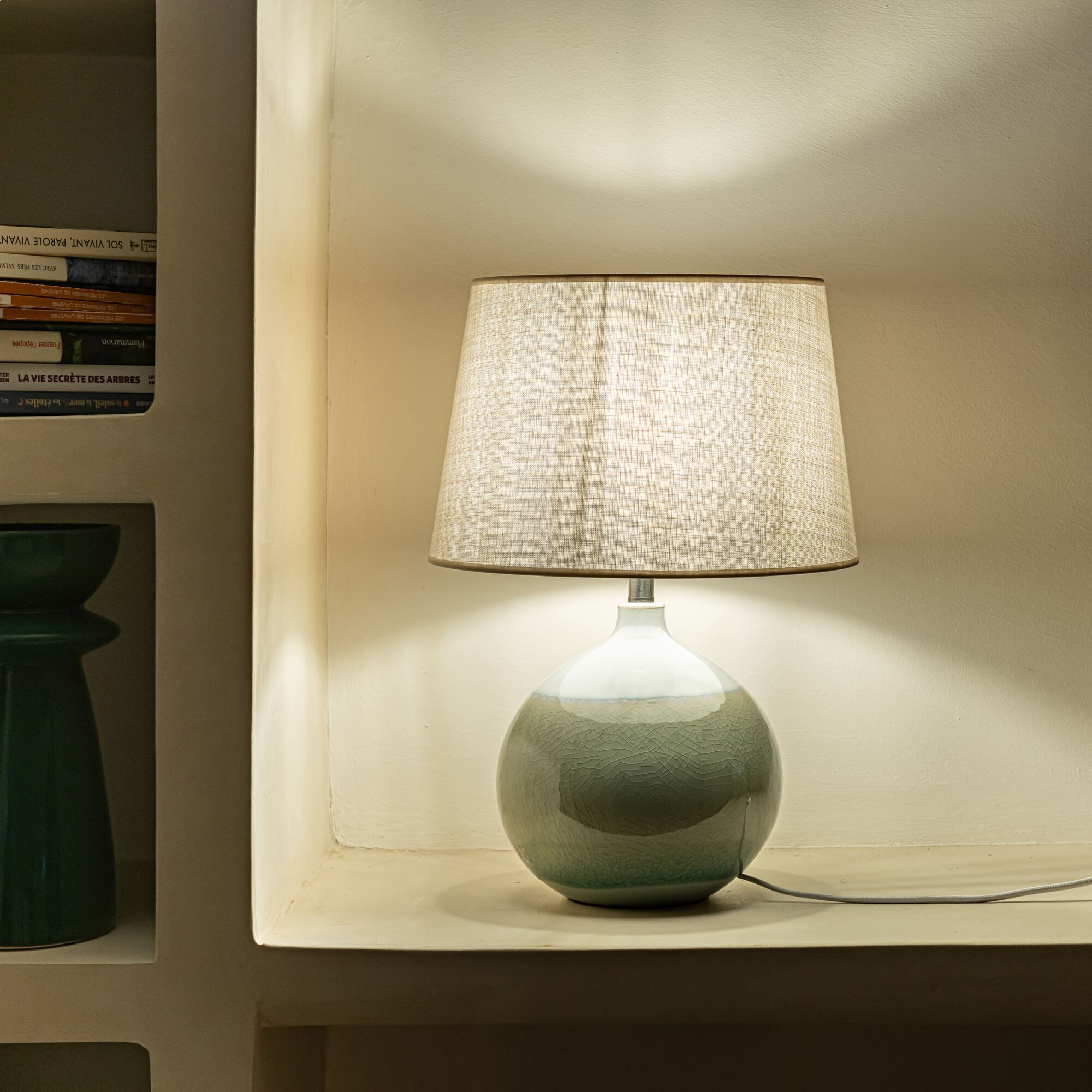 AZIO - Pied de lampe électrifié en grès D22,3cm - vert