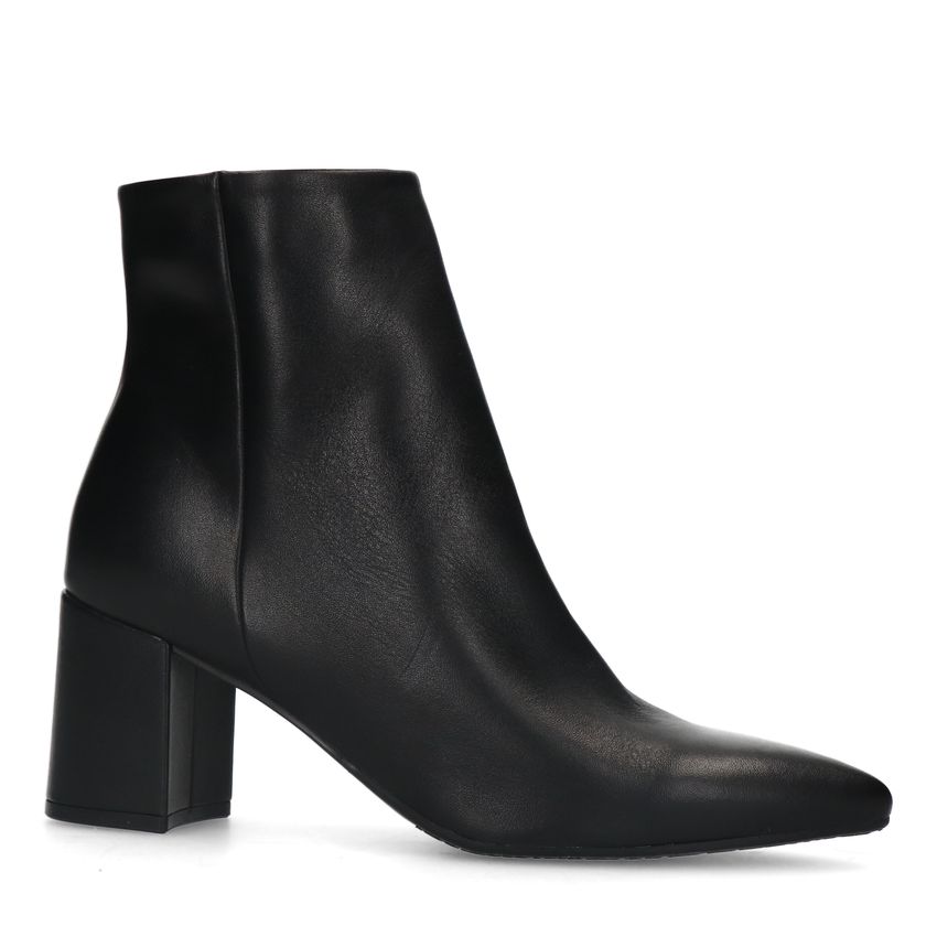 Manfield Zwarte leren enkellaarsjes met hak