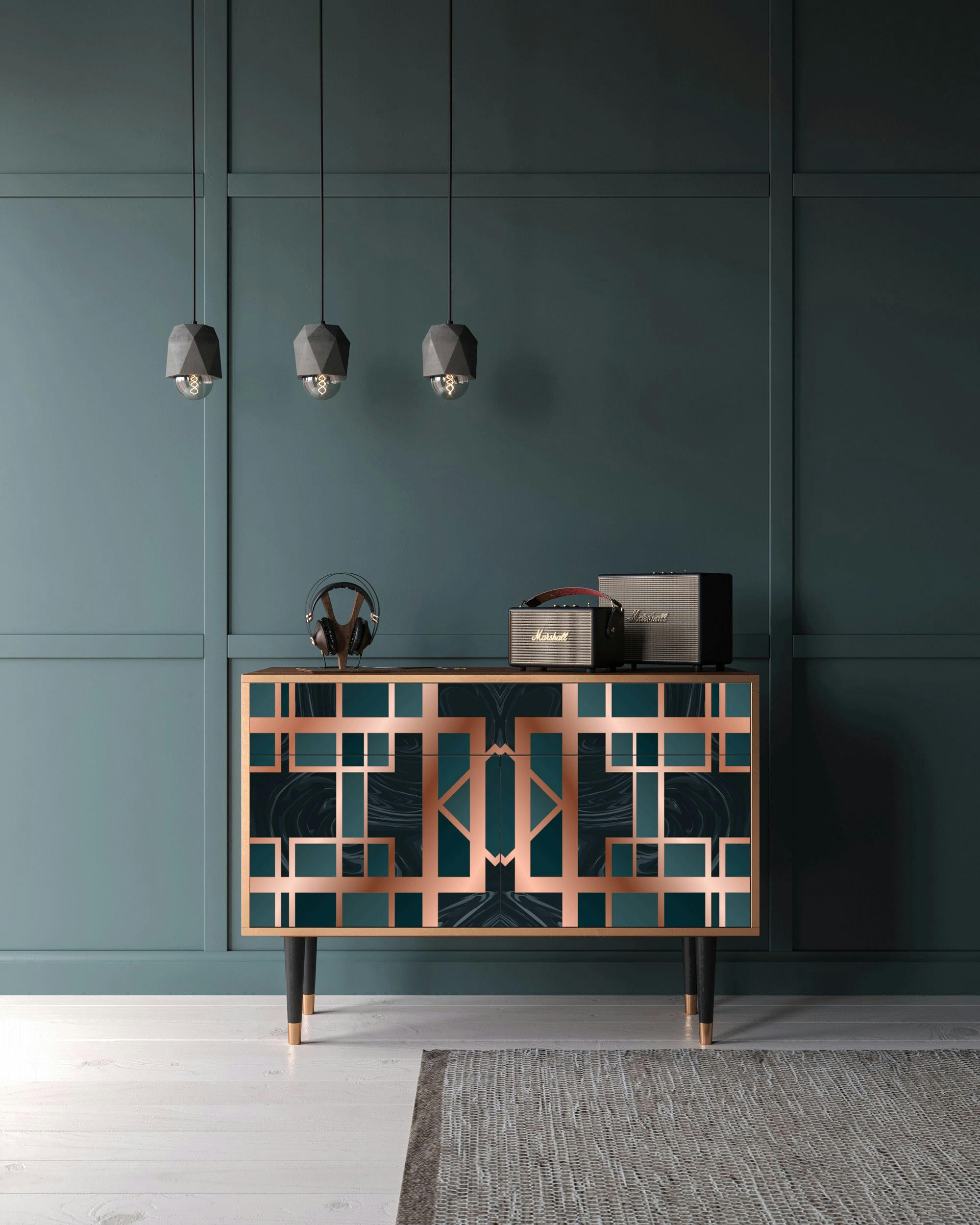 EMERALD METRO - Buffet  bleu-vert 2 tiroirs et 2 portes L 115 cm