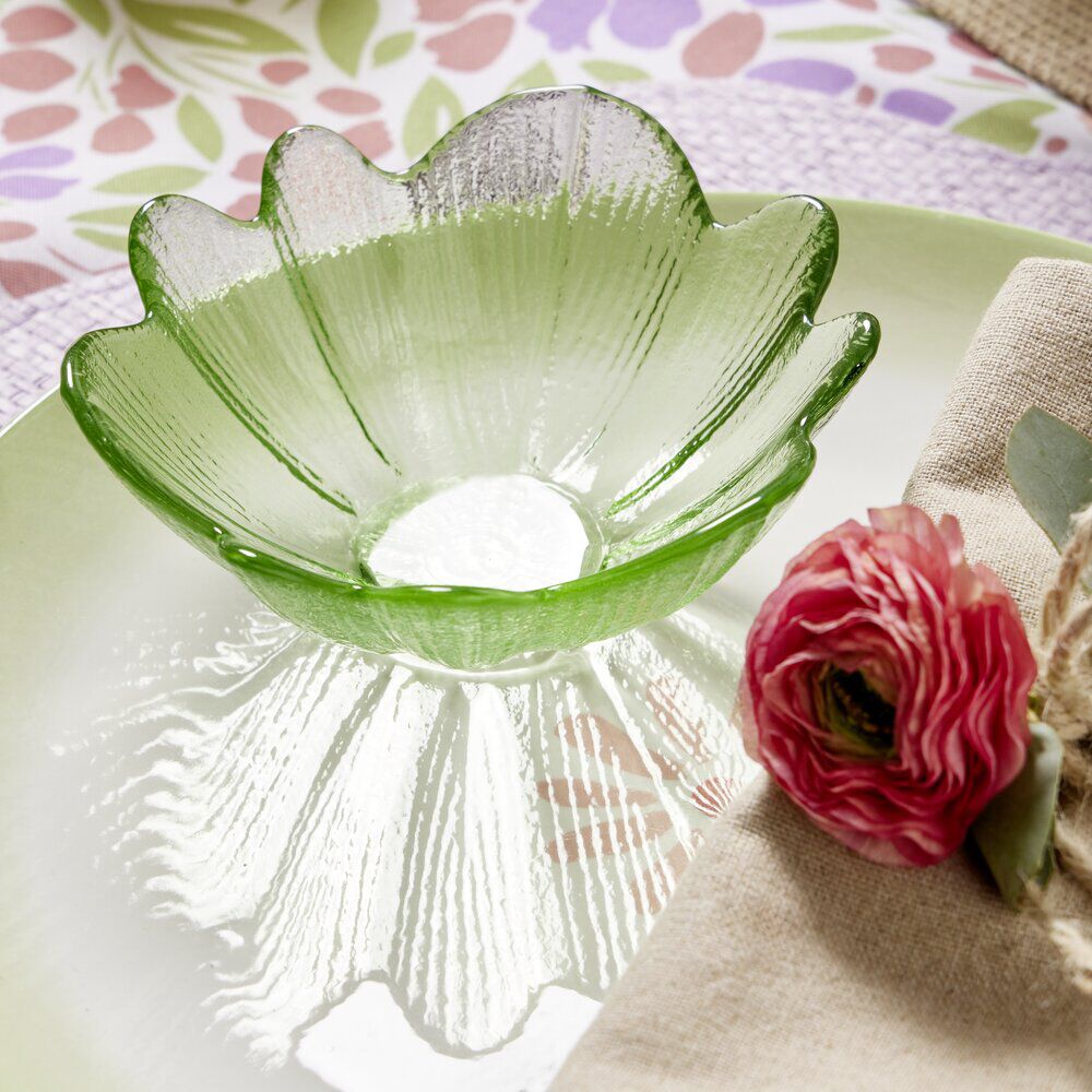 Bol en verre forme fleur Ø12xH5cm (2 modèles rose ou vert)