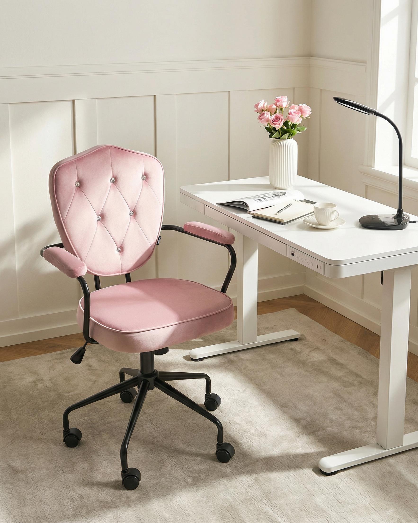 Desk Chair VELISSE Velvet Pastel Pink