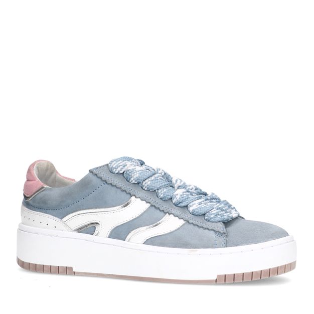 Blauwe suède sneakers met witte details