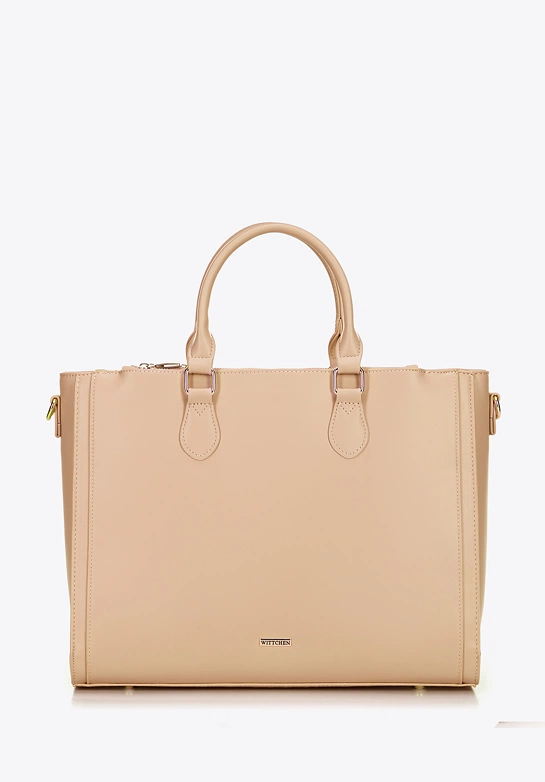 Damska torba na laptopa 14,5” z imitacji skóry beżowa