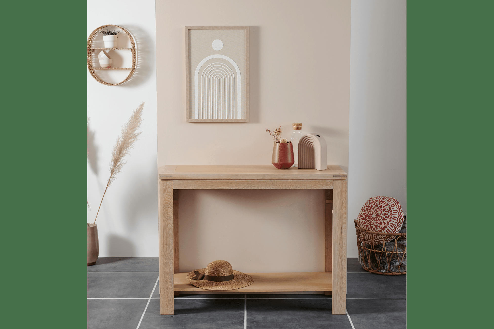 BOSTON - Console moderne bois chêne blanchi massif