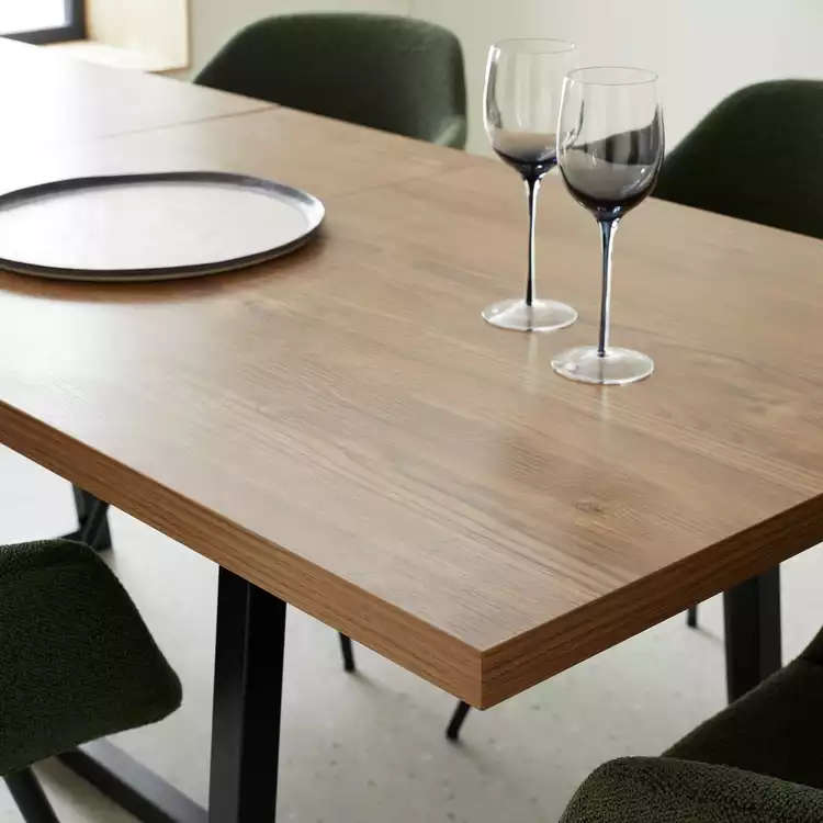 Habitat Nomad Extending Oak Dining Table & 6 Green Chairs