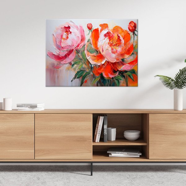 Feeby Obraz na płótnie, Piwonie Różowo Pomarańczowe Kwiaty 60x40