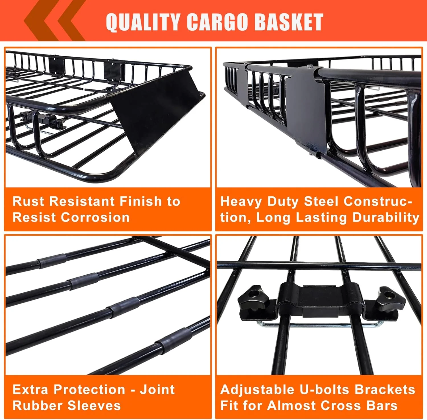 Folding hitch mounted cargo basket 60 With hook stabilizer, net and straps(ROOF BASKET 65)