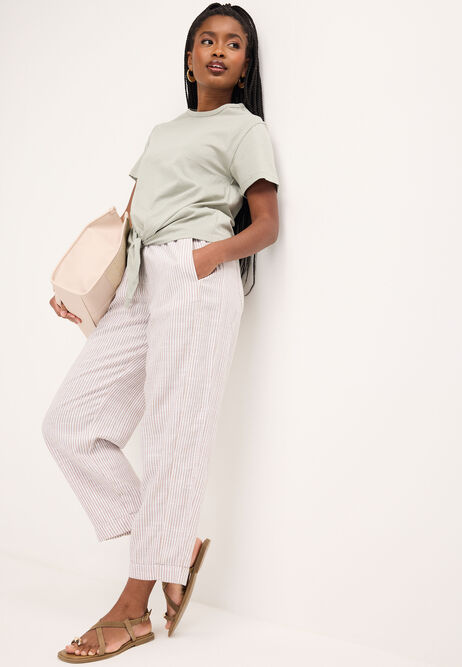 Womens Sage Cotton Front Knot T-Shirt