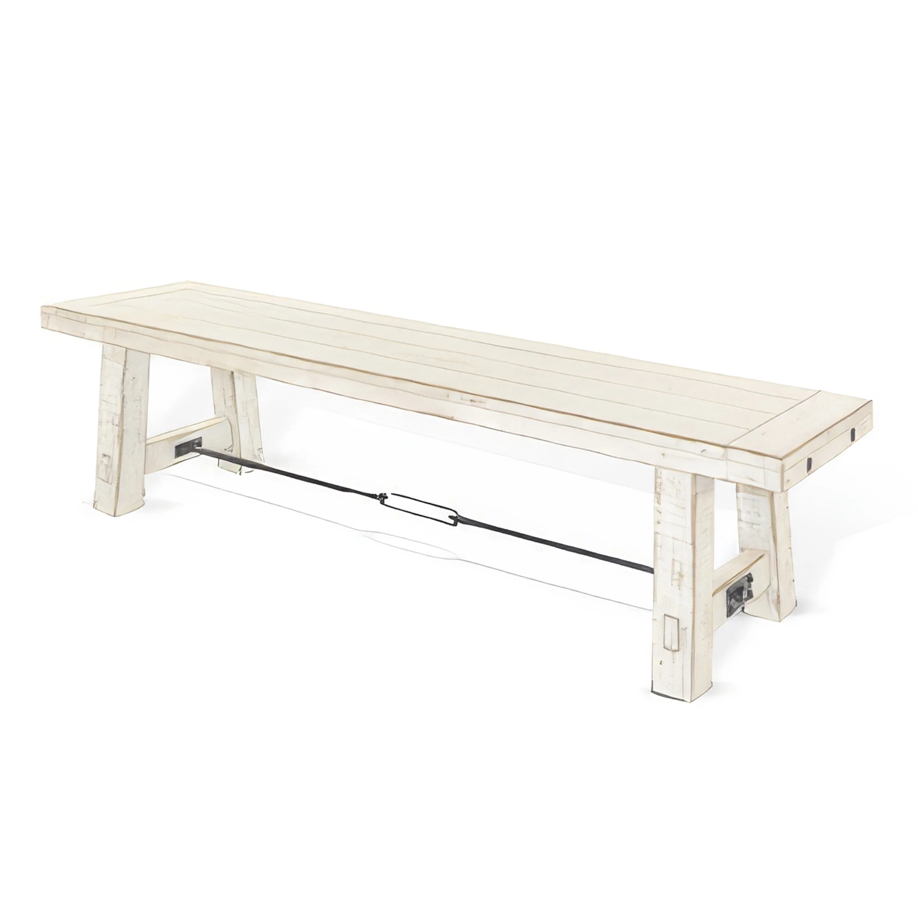 Rena Dining Bench, Turnbuckle Accent, 64 Inch White Mahogany Wood
