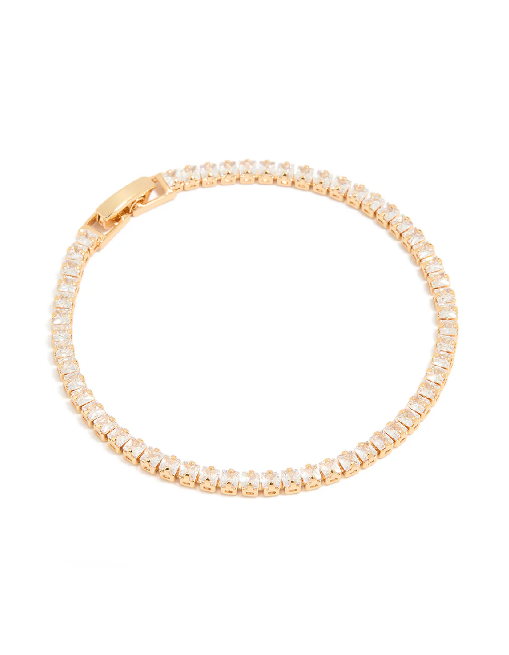 Gold Plated Cubic Zirconia Square Baguette Tennis Bracelet