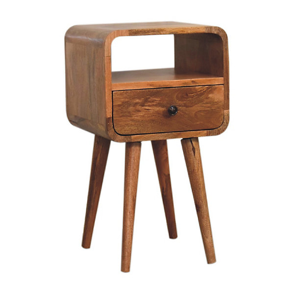 Artisan Furniture Bois massif Mini effet chêne Curve ouvert table de chevet, 1 tiroir et niche ouverte, beige