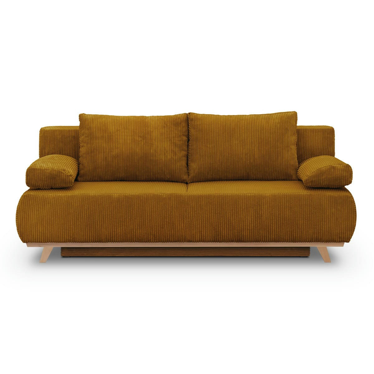 LARIA - Canapé convertible 3 places en velours côtelé jaune moutarde