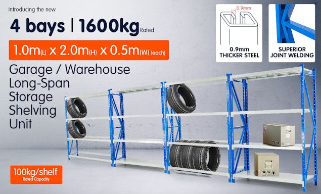 NNEDPE 4-Bay shelving 4m-wide 400kg