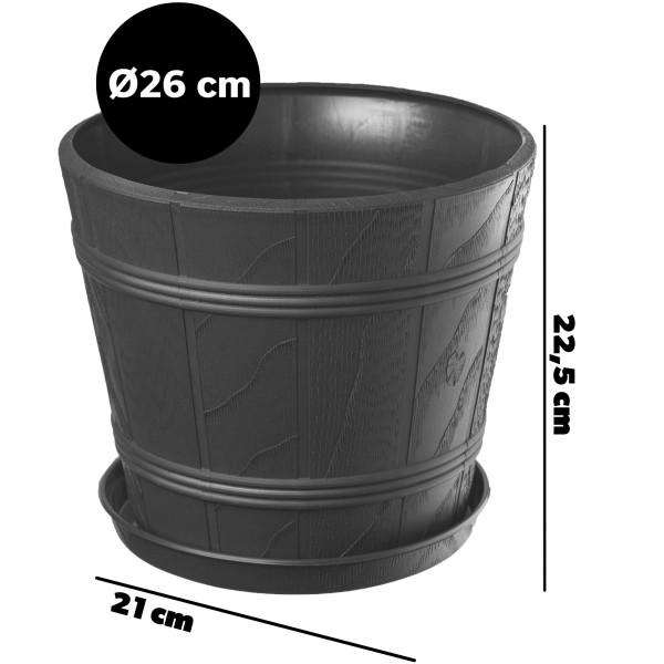 Doniczka Osłonka Donica z Podstawką Grafit 26cm