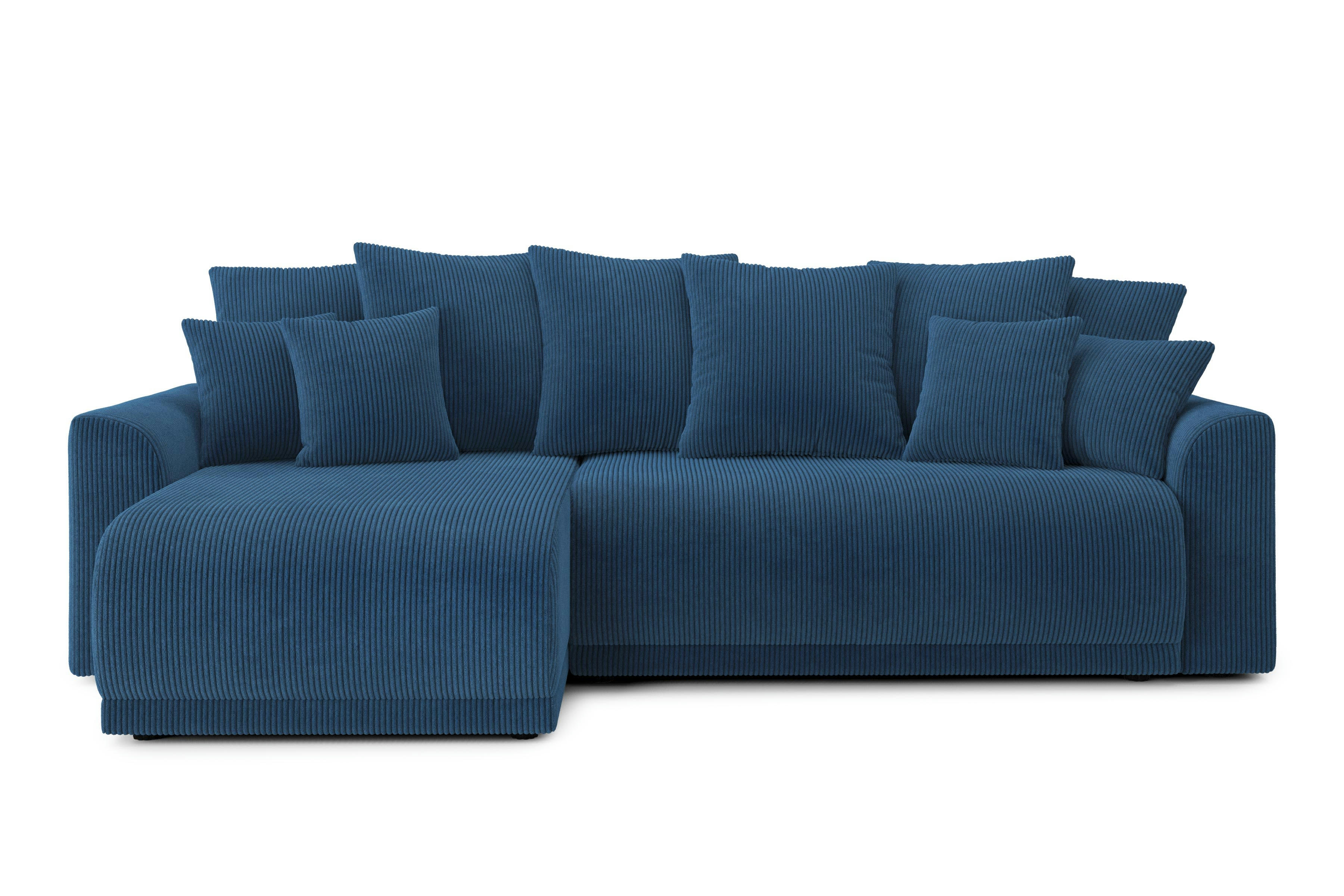 NOVA - Canapé d'angle convertible en velours côtelé 4 places bleu cobalt