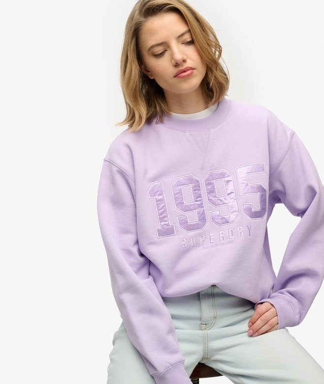Varsity Satin Applique Crew Sweatshirt